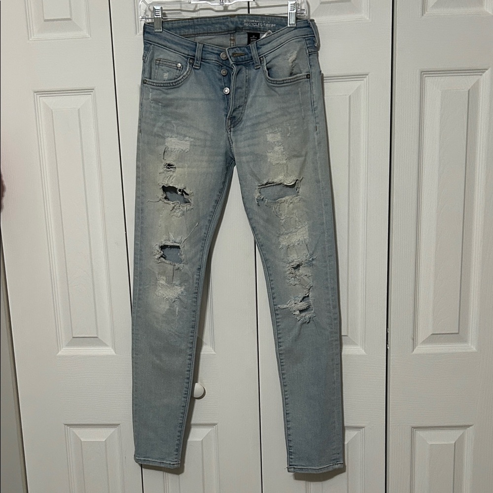 Recycled Karma Light Blue Distressed Skinny Jeans